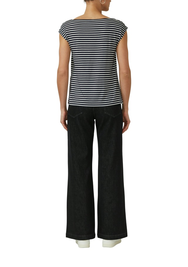 s.Oliver BLACK LABEL T-Shirt mit Wasserfallausschnitt und Streifen-Design