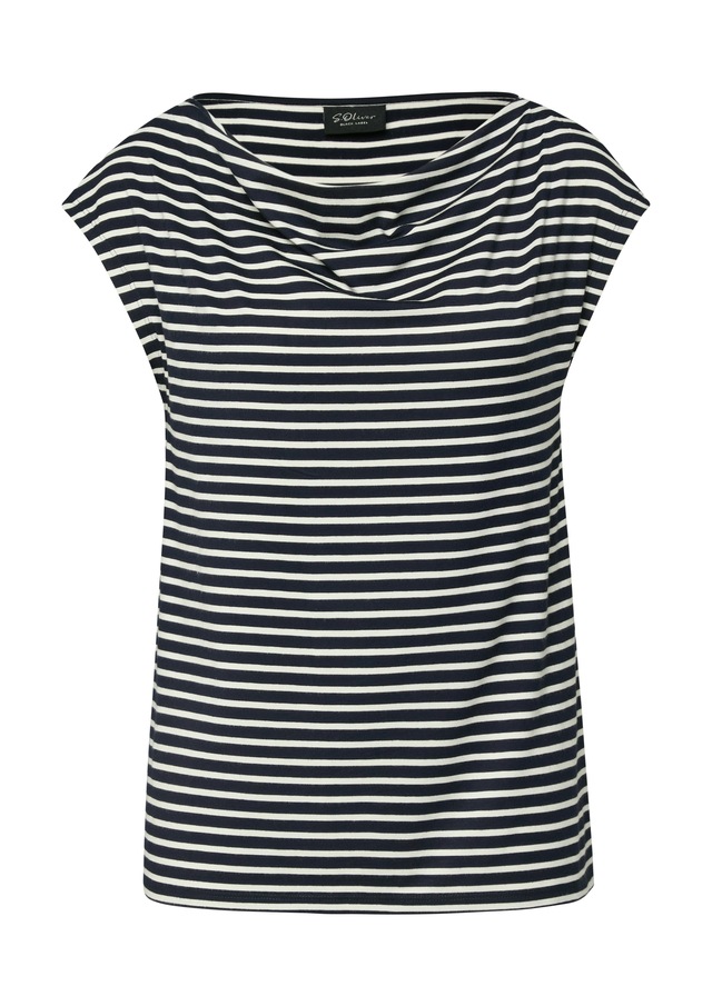 s.Oliver BLACK LABEL T-Shirt mit Wasserfallausschnitt und Streifen-Design
