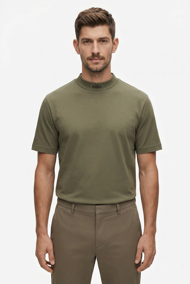 BOSS GREEN T-Shirt »Tee Collar Relaxed Fit« Stretch Jersey Baumwolle, Logo Centered, Rundhals