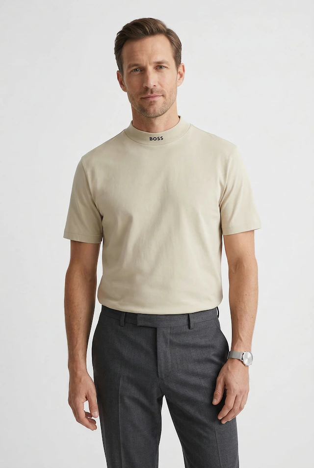 BOSS GREEN T-Shirt »Tee Collar Relaxed Fit« Stretch Jersey Baumwolle, Logo Centered, Rundhals