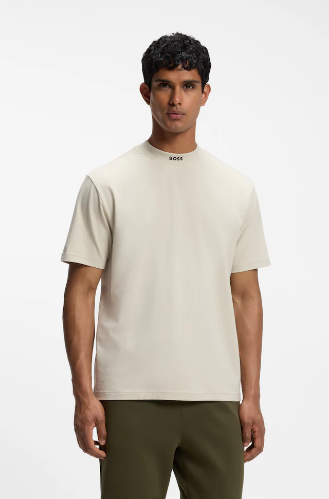 BOSS GREEN T-Shirt »Tee Collar Relaxed Fit« Stretch Jersey Baumwolle, Logo Centered, Rundhals