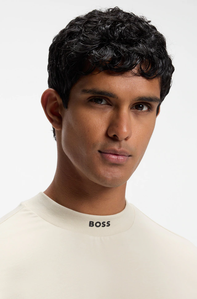 BOSS GREEN T-Shirt »Tee Collar Relaxed Fit« Stretch Jersey Baumwolle, Logo Centered, Rundhals