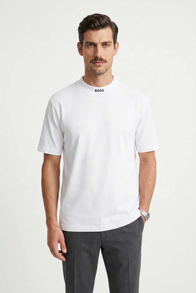 BOSS GREEN T-Shirt »Tee Collar Relaxed Fit« Stretch Jersey Baumwolle, Logo Centered, Rundhals
