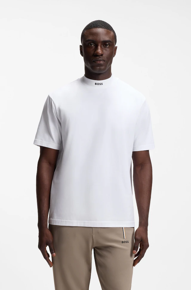 BOSS GREEN T-Shirt »Tee Collar Relaxed Fit« Stretch Jersey Baumwolle, Logo Centered, Rundhals