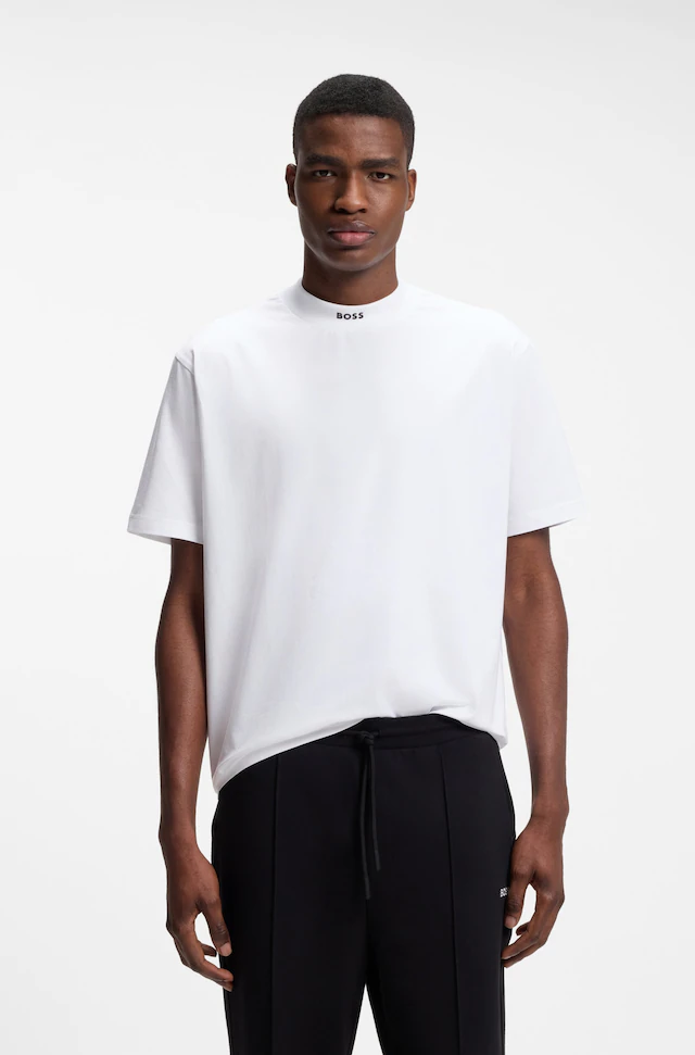 BOSS GREEN T-Shirt »Tee Collar Relaxed Fit« Stretch Jersey Baumwolle, Logo Centered, Rundhals