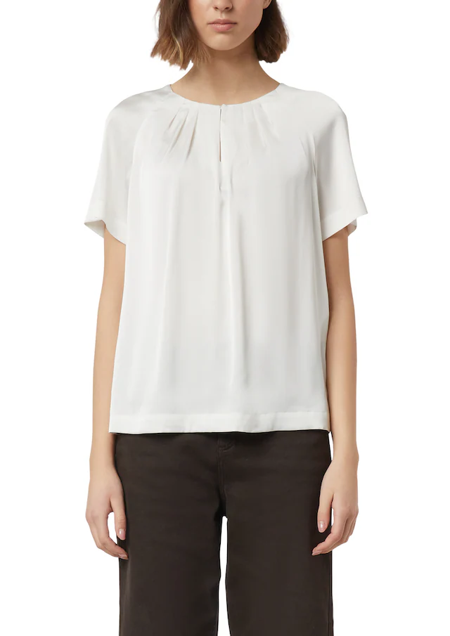 Comma Shirtbluse Sommer-Bluse mit gerafftem Kragen und Cut-out