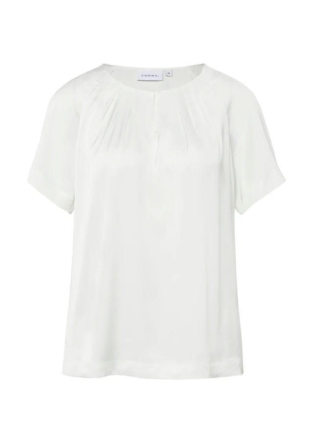 Comma Shirtbluse Sommer-Bluse mit gerafftem Kragen und Cut-out