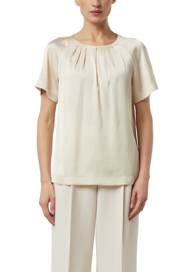 Comma Shirtbluse Sommer-Bluse mit gerafftem Kragen und Cut-out