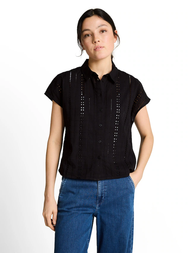 TOM TAILOR Denim Hemdbluse Sommerbluse mit Häkel-Details