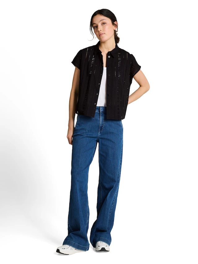 TOM TAILOR Denim Hemdbluse Sommerbluse mit Häkel-Details