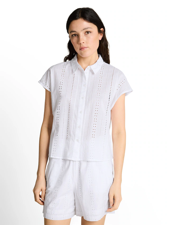TOM TAILOR Denim Hemdbluse Sommerbluse mit Häkel-Details