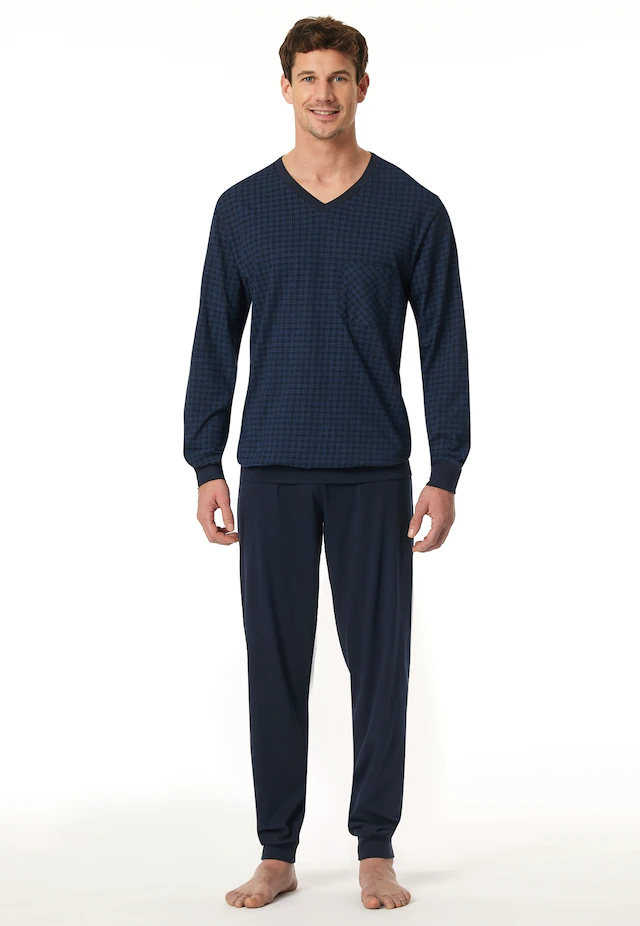Schiesser Pyjama »Comfort Essentials« 2 tlg. V-Ausschnitt, Brusttasche, Baumwolle, Langarm