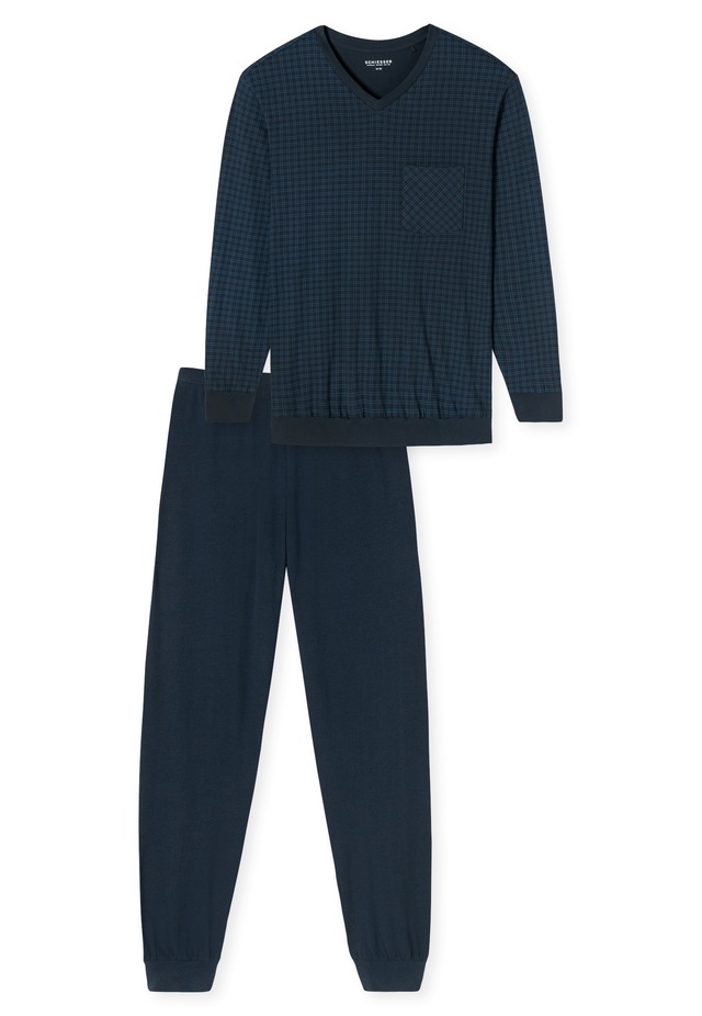 Schiesser Pyjama »Comfort Essentials« 2 tlg. V-Ausschnitt, Brusttasche, Baumwolle, Langarm
