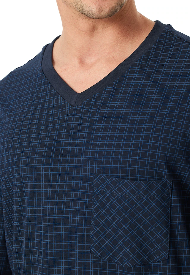 Schiesser Pyjama »Comfort Essentials« 2 tlg. V-Ausschnitt, Brusttasche, Baumwolle, Langarm