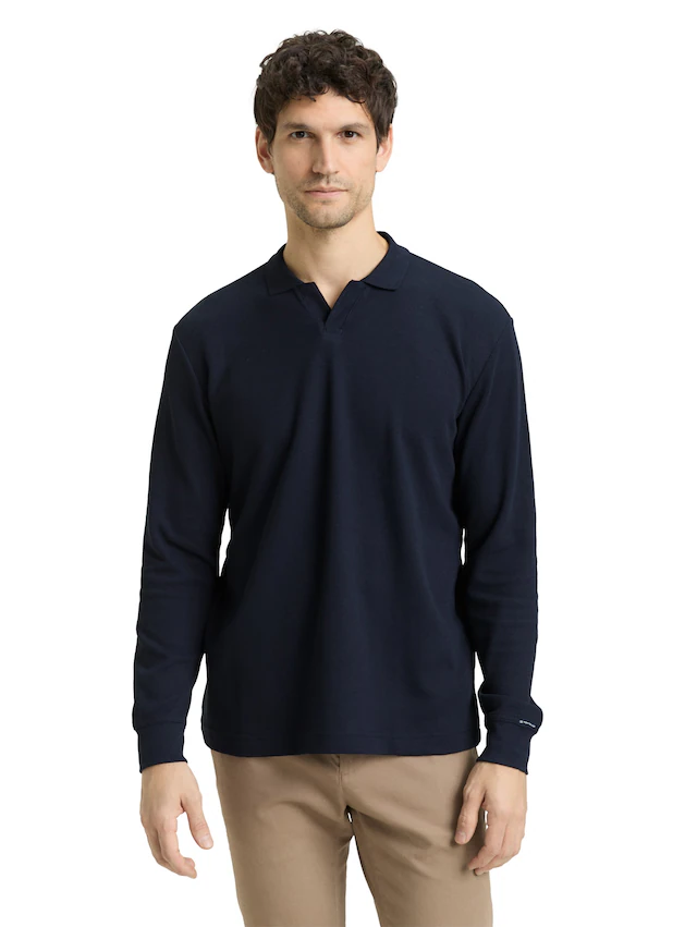TOM TAILOR Langarm-Poloshirt mit Logo Stickerei