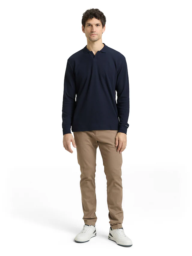 TOM TAILOR Langarm-Poloshirt mit Logo Stickerei