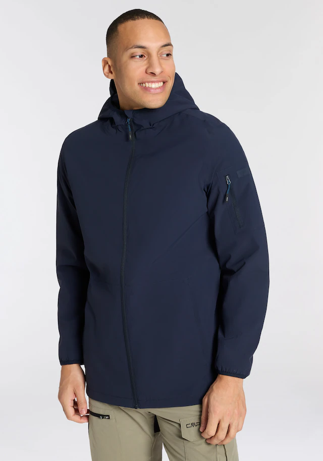 CMP Funktionsjacke mit Kapuze mit Kapuze, po-bedeckende Länge, pflegeleicht, schnell trocknend