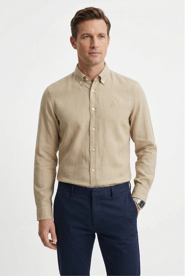 BOSS Leinenhemd »LIAM« 100% Leinen mit Button-Down-Kragen, regular fit