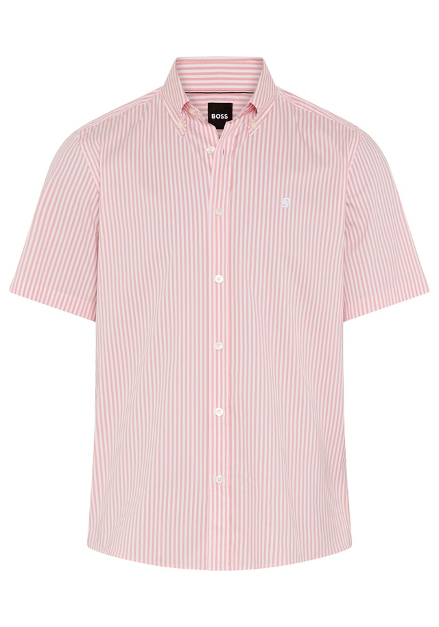 BOSS Kurzarmhemd Button-down-Kragen Regular Fit, Baumwollmix