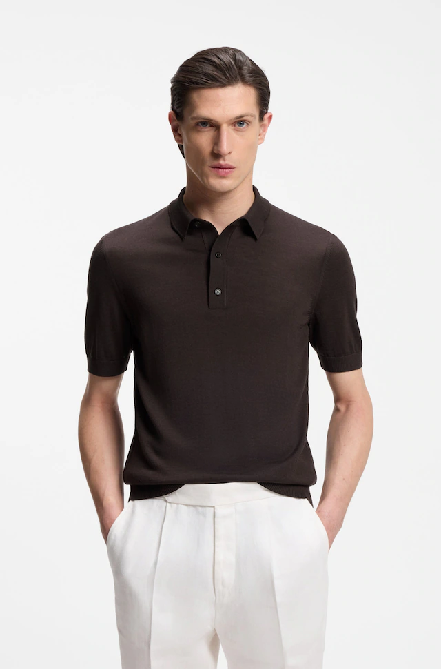 BOSS Kurzarmpullover »Nolano« aus Schurwolle, Polokragen