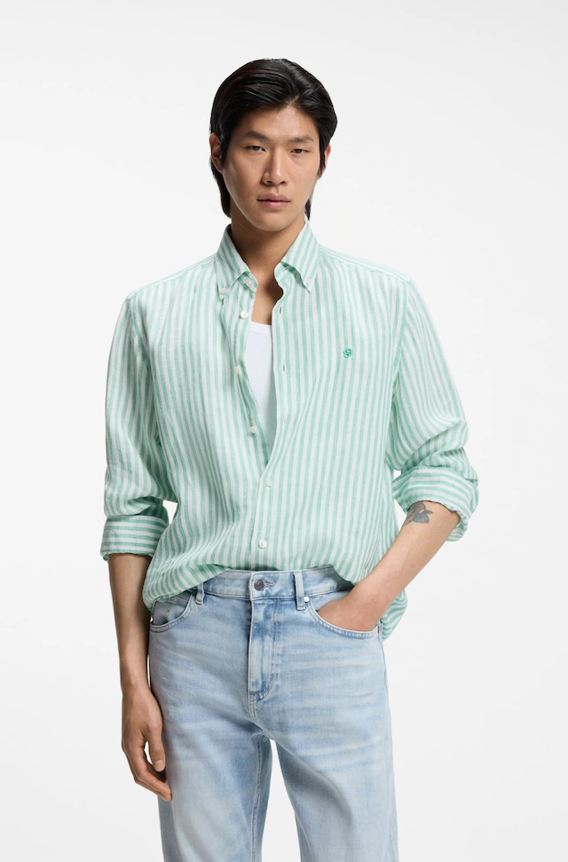 BOSS Leinenhemd »LIAM« 100% Leinen Premium Sommerhemd, Button-Down-Kragen, regular fit