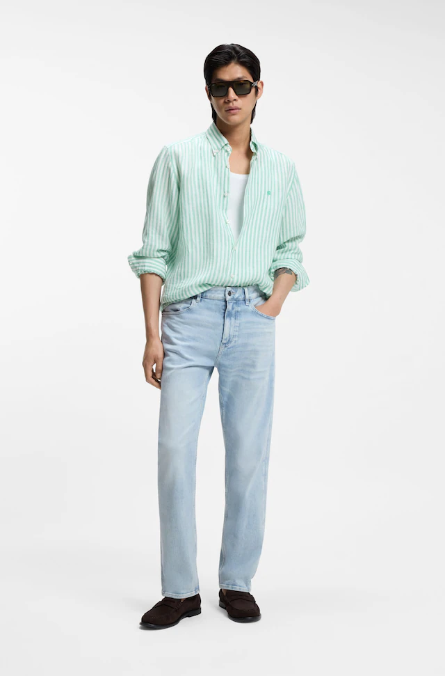 BOSS Leinenhemd »LIAM« 100% Leinen Premium Sommerhemd, Button-Down-Kragen, regular fit