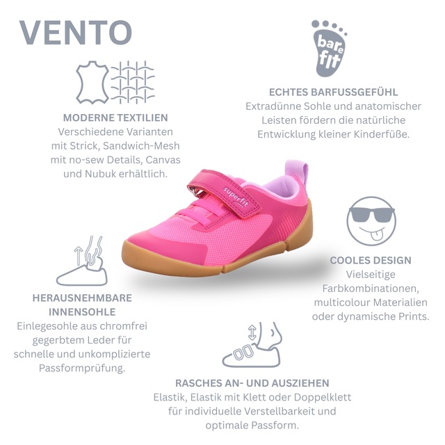 Superfit Barfußschuh »VENTO WMS: weit« Klettschuh, WMS: weit V, Größenschablone zum Download