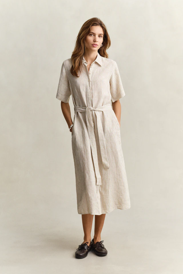 Gant Hemdblusenkleid »STRIPED LINEN« Seitennahttaschen Regular fit mit Bindegürtel