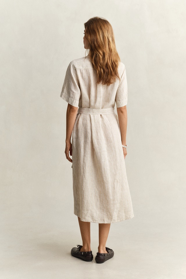 Gant Hemdblusenkleid »STRIPED LINEN« Seitennahttaschen Regular fit mit Bindegürtel