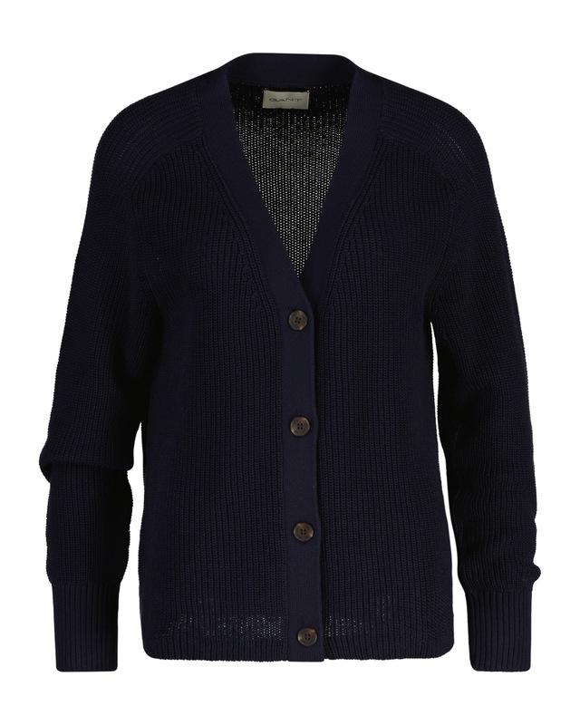 Gant Cardigan »RIBBED KNIT COTTON« Regular fit mit V-Ausschnitt