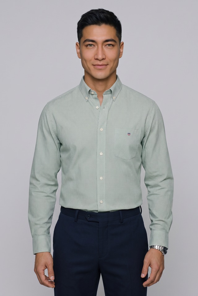 Gant Langarmhemd »REG CLASSIC POPLIN GINGHAM SHIRT« mit Logostickerei, Baumwoll-Popeline