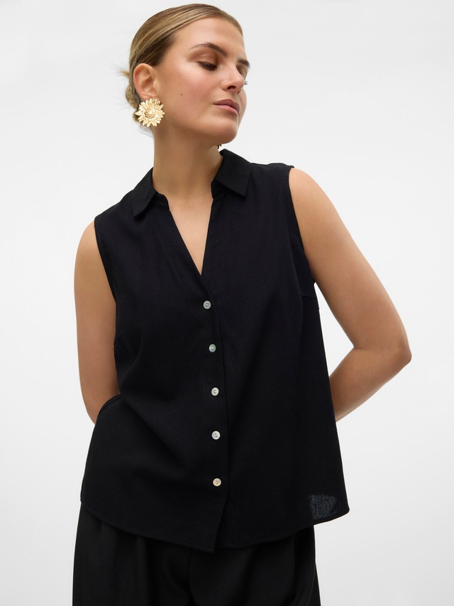 Vero Moda Blusentop »VMMYMILO SL V-NECK SHIRT WVN GA« mit Leinen