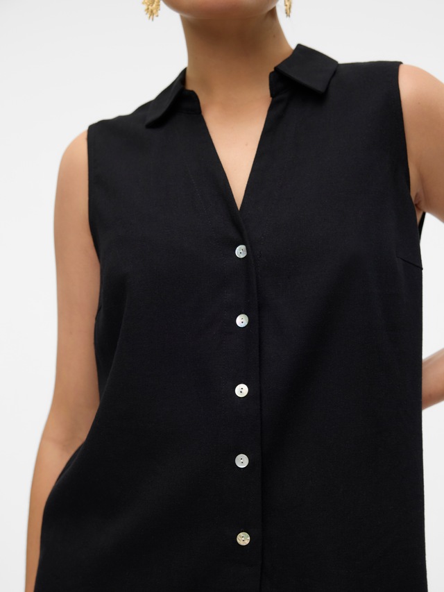 Vero Moda Blusentop »VMMYMILO SL V-NECK SHIRT WVN GA« mit Leinen
