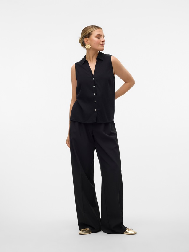 Vero Moda Blusentop »VMMYMILO SL V-NECK SHIRT WVN GA« mit Leinen
