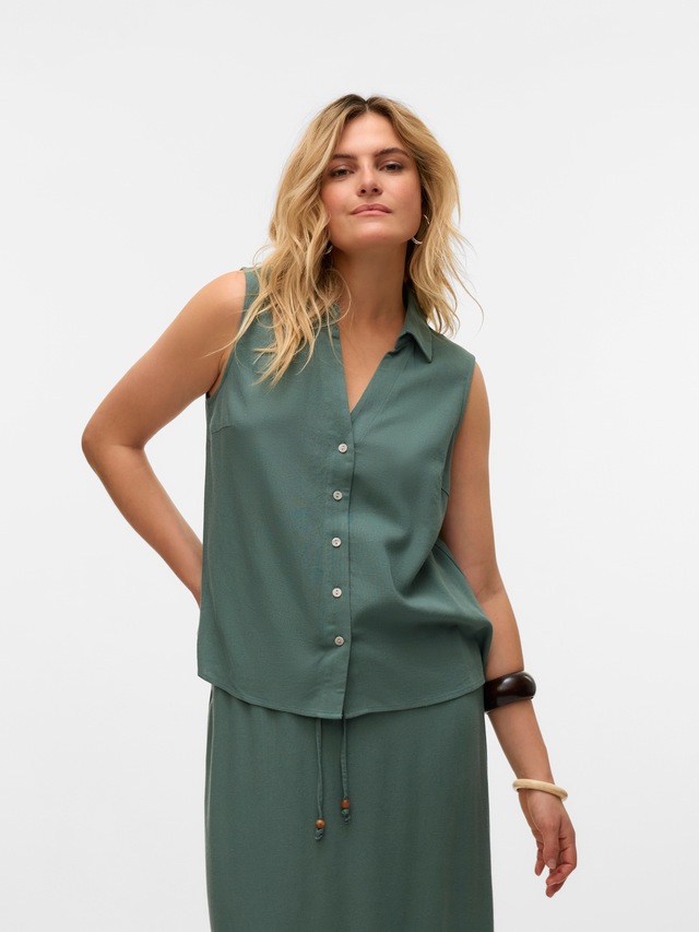 Vero Moda Blusentop »VMMYMILO SL V-NECK SHIRT WVN GA« mit Leinen