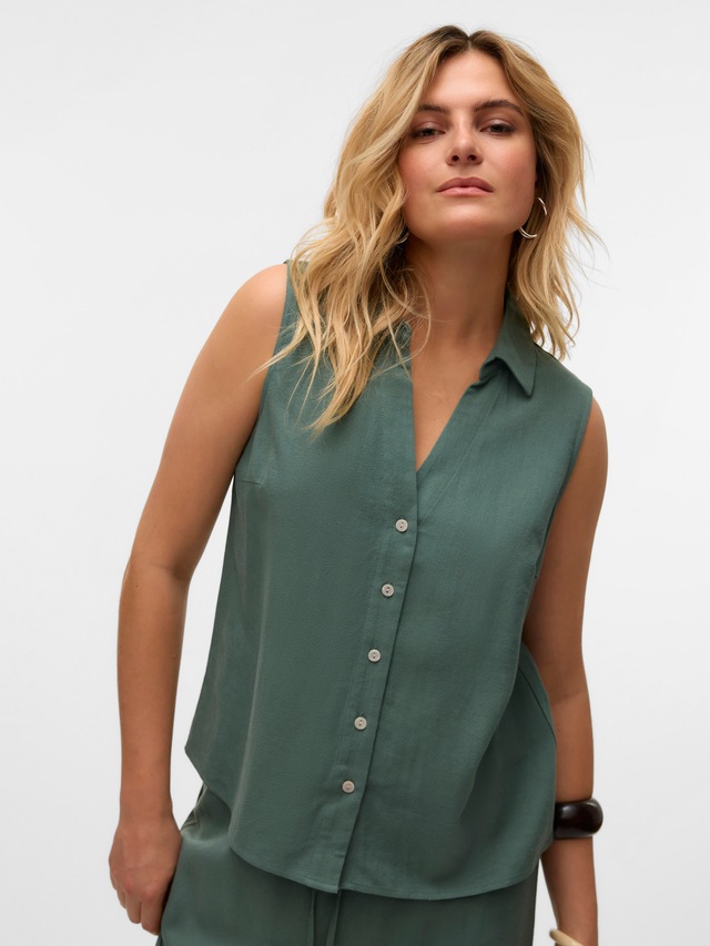 Vero Moda Blusentop »VMMYMILO SL V-NECK SHIRT WVN GA« mit Leinen