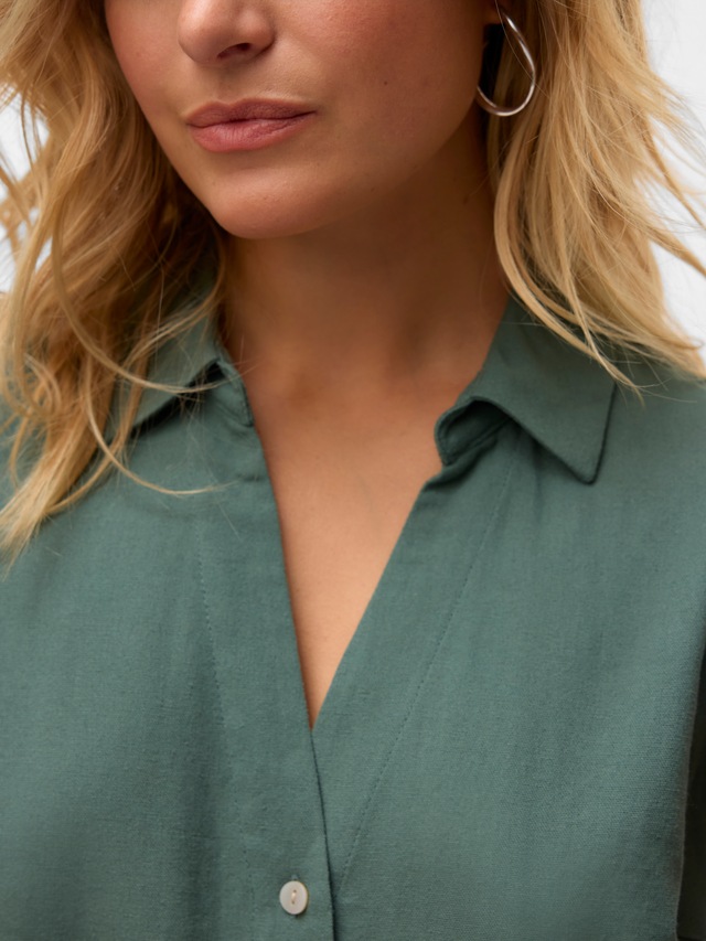 Vero Moda Blusentop »VMMYMILO SL V-NECK SHIRT WVN GA« mit Leinen