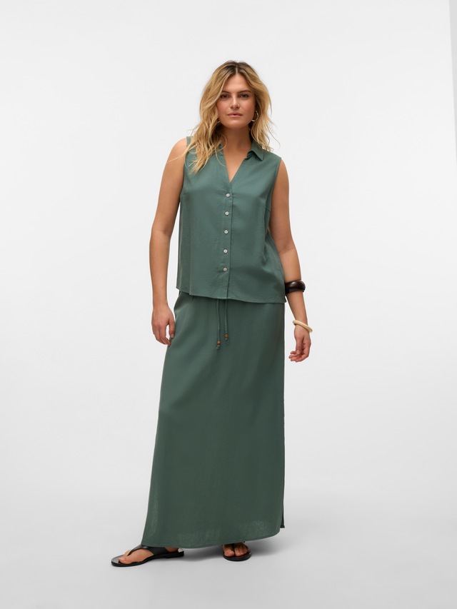 Vero Moda Blusentop »VMMYMILO SL V-NECK SHIRT WVN GA« mit Leinen