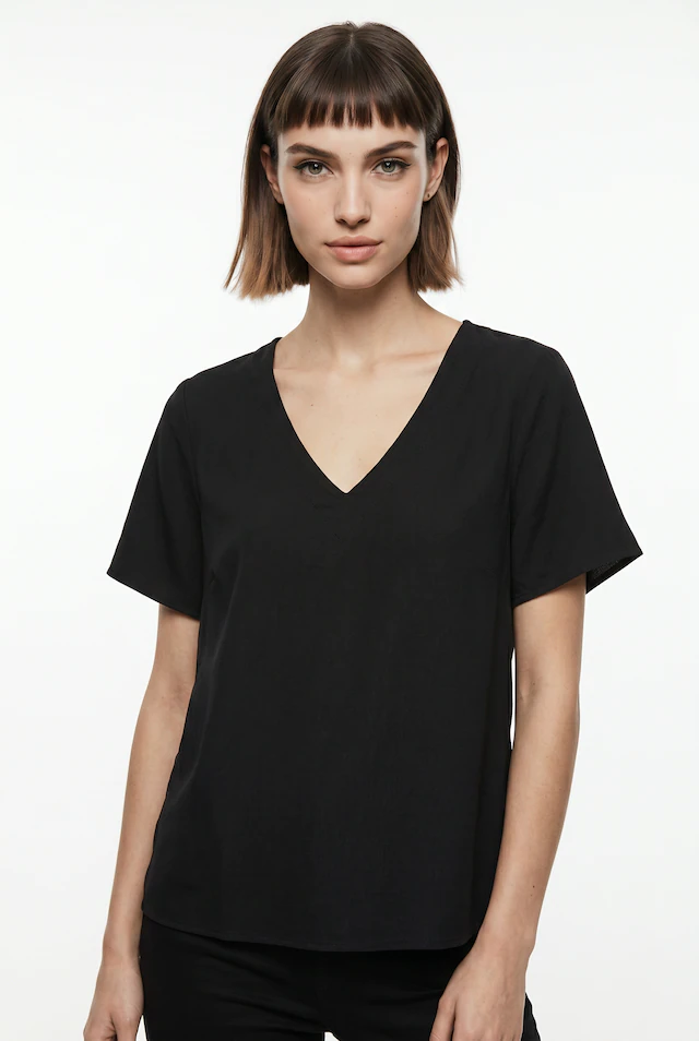 Vero Moda Blusenshirt »VMMYMILO S/S V-NECK TOP WVN GA« mit klassischem Schnitt