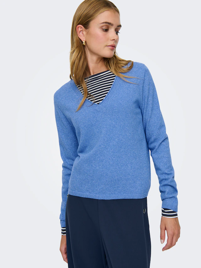 ONLY V-Ausschnitt-Pullover »ONLLOYAL LIFE LS V-NECK PULLO KNT NOOS« Materialmix