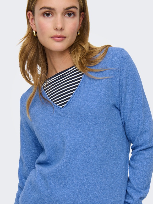 ONLY V-Ausschnitt-Pullover »ONLLOYAL LIFE LS V-NECK PULLO KNT NOOS« Materialmix