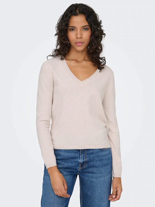 ONLY V-Ausschnitt-Pullover »ONLLOYAL LIFE LS V-NECK PULLO KNT NOOS« Materialmix