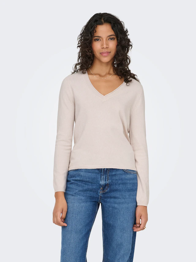 ONLY V-Ausschnitt-Pullover »ONLLOYAL LIFE LS V-NECK PULLO KNT NOOS« Materialmix