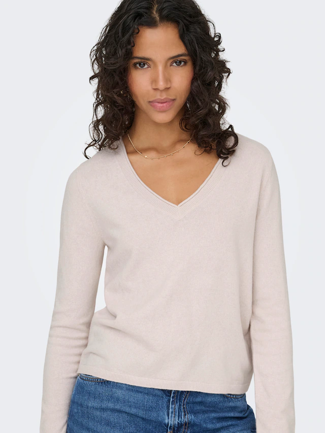 ONLY V-Ausschnitt-Pullover »ONLLOYAL LIFE LS V-NECK PULLO KNT NOOS« Materialmix