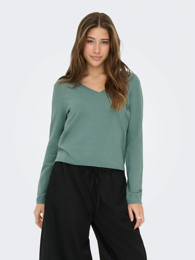 ONLY V-Ausschnitt-Pullover »ONLLOYAL LIFE LS V-NECK PULLO KNT NOOS« Materialmix