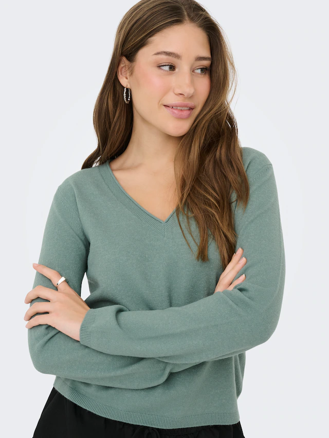ONLY V-Ausschnitt-Pullover »ONLLOYAL LIFE LS V-NECK PULLO KNT NOOS« Materialmix