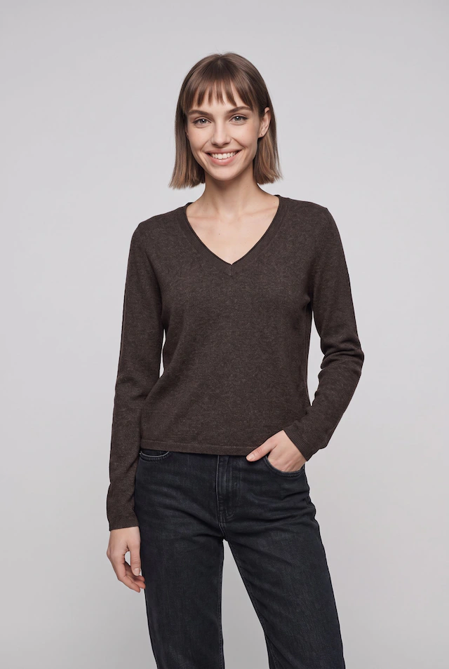 ONLY V-Ausschnitt-Pullover »ONLLOYAL LIFE LS V-NECK PULLO KNT NOOS« Materialmix