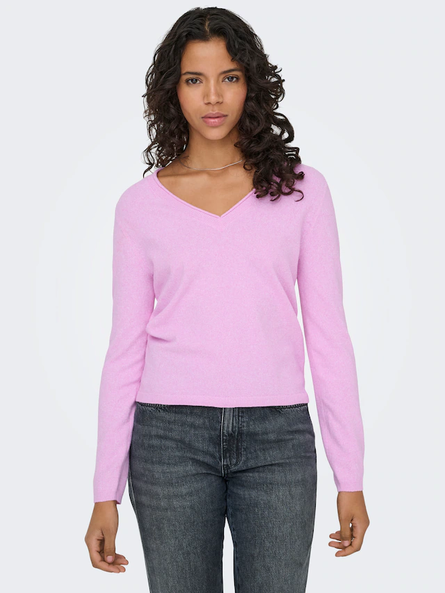 ONLY V-Ausschnitt-Pullover »ONLLOYAL LIFE LS V-NECK PULLO KNT NOOS« Materialmix