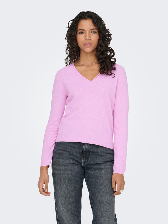 ONLY V-Ausschnitt-Pullover »ONLLOYAL LIFE LS V-NECK PULLO KNT NOOS« Materialmix