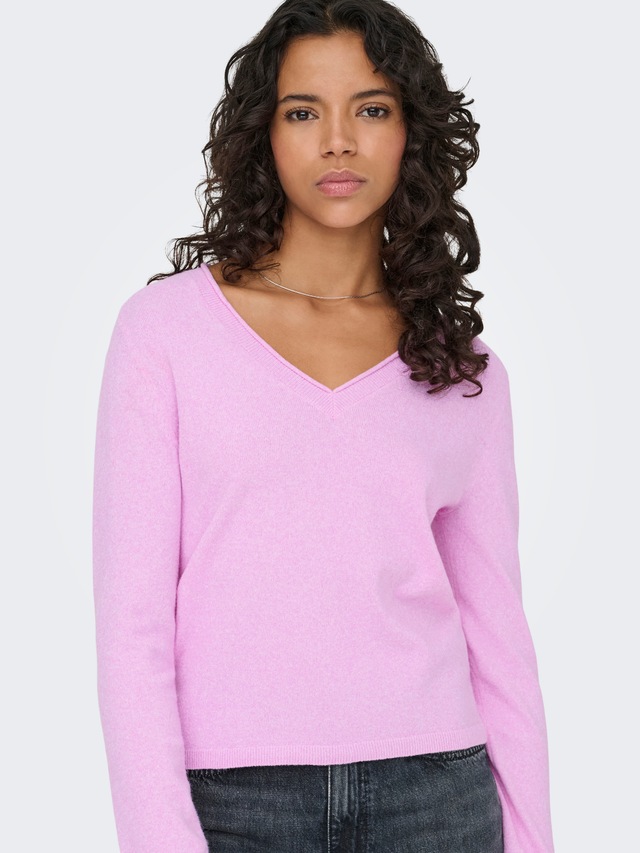 ONLY V-Ausschnitt-Pullover »ONLLOYAL LIFE LS V-NECK PULLO KNT NOOS« Materialmix